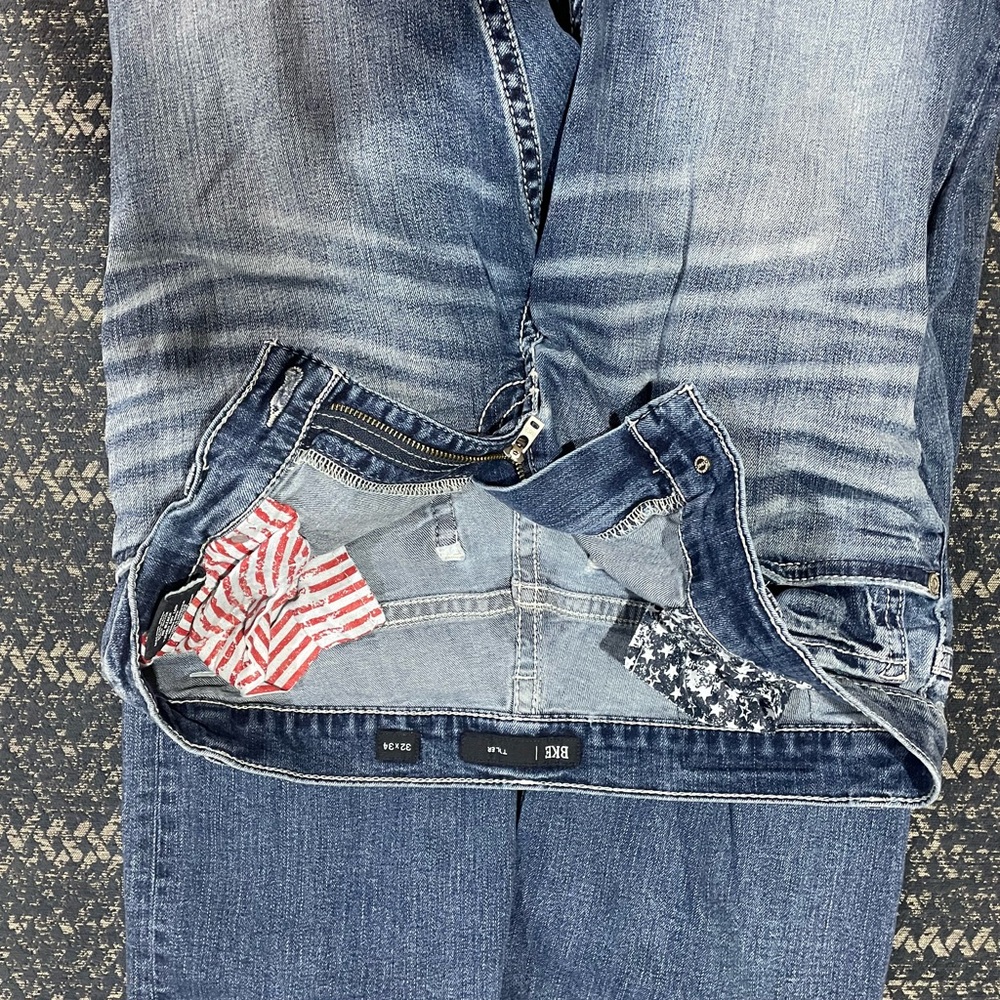 BKE Relaxed Fit Blue Jeans with Patterned Lining